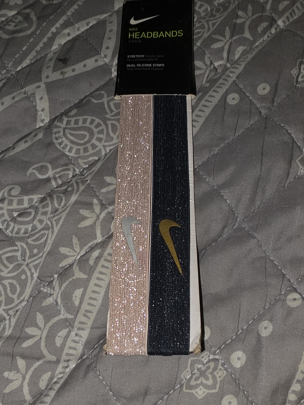 Nike Women's Glitter Elastic Headbands - Black & Pink (2 Pack)